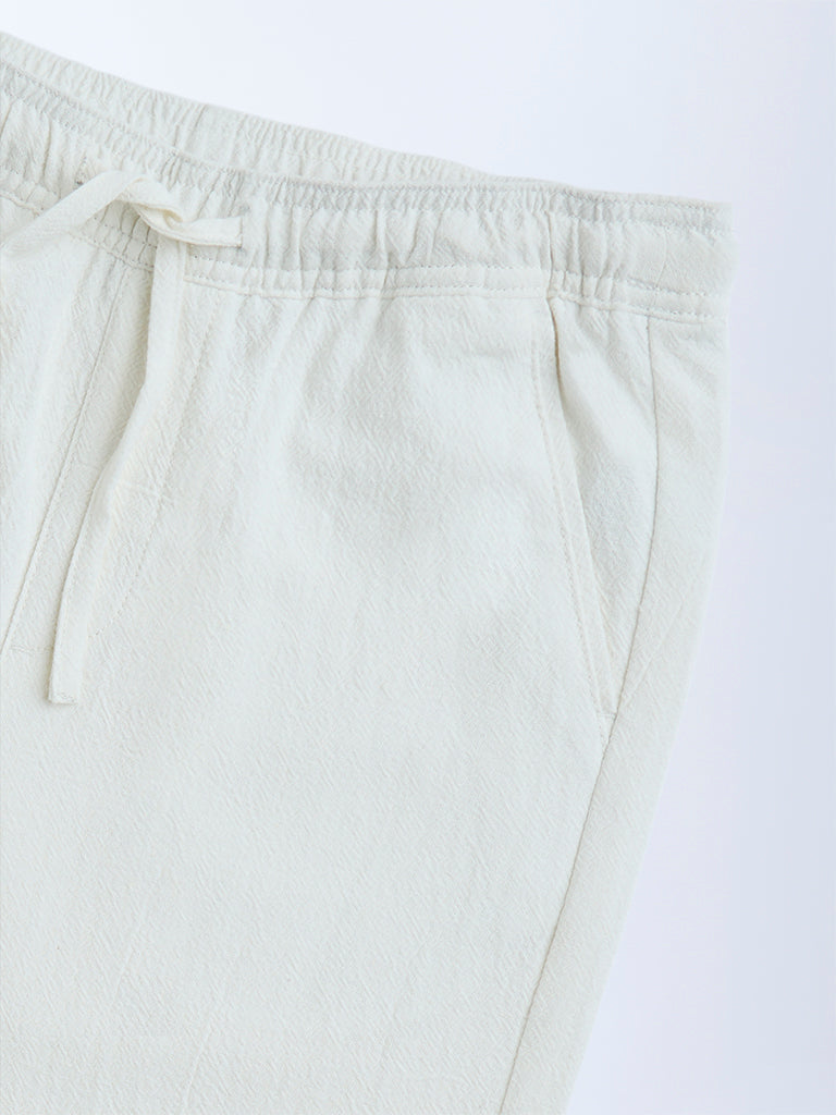 Y&F Kids Off-White Textured High-Rise Cotton Trousers