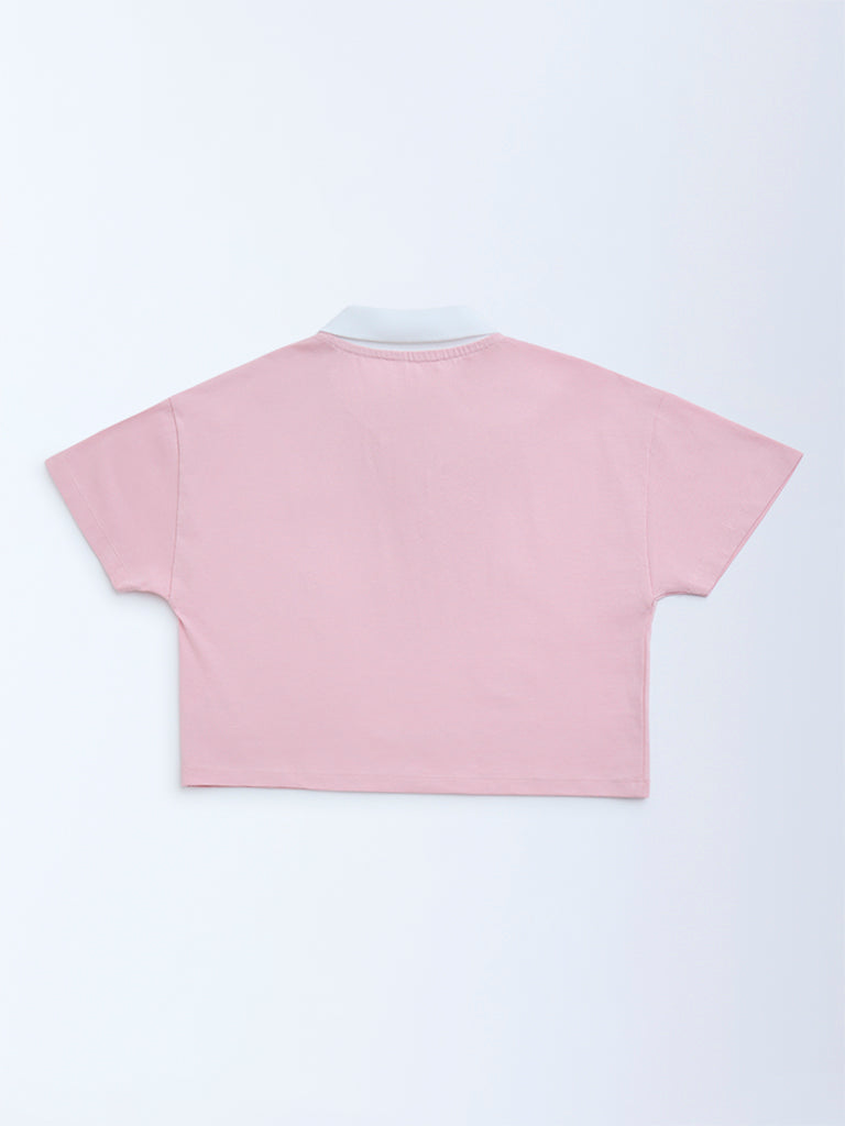 Y&F Kids Pink Text Printed Cotton T-Shirt