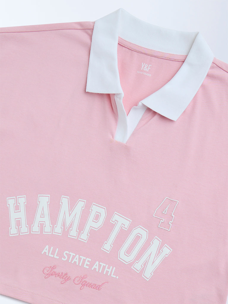 Y&F Kids Pink Text Printed Cotton T-Shirt