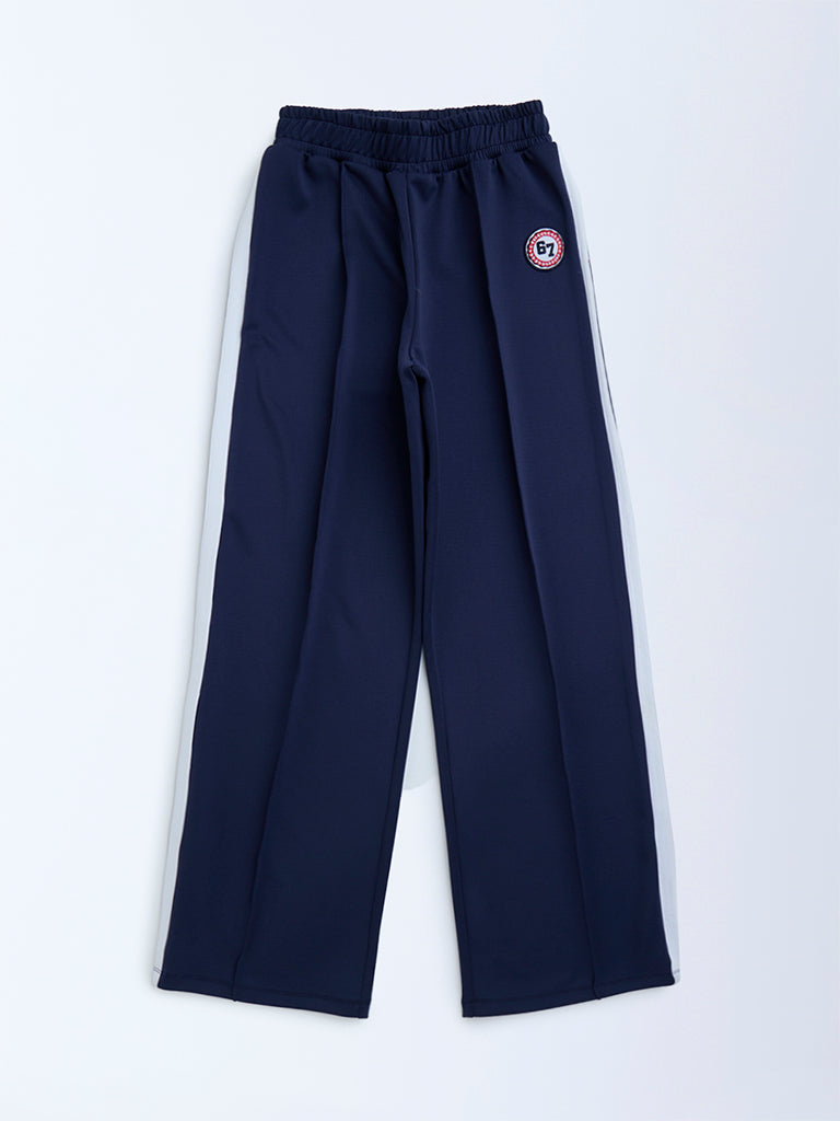 Y&F Kids Navy Striped High-Rise Track Pants