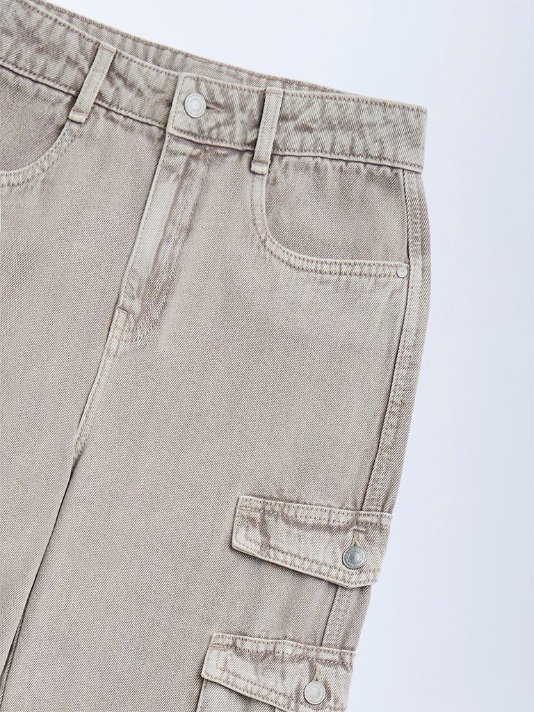 Y&F Kids Khaki Cargo-Style Relaxed-Fit Mid-Rise Jeans