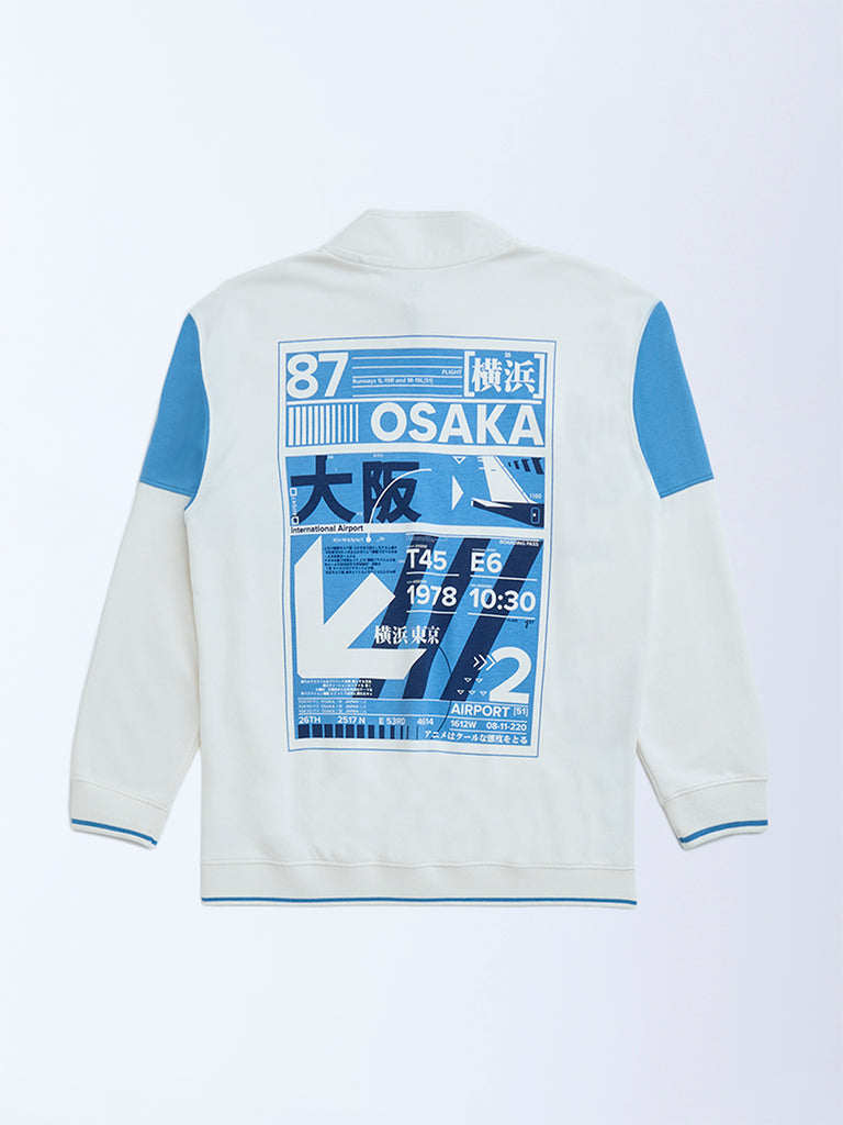 Y&F Kids White Cotton-Blend Three-Quarter Zip Sweatshirt