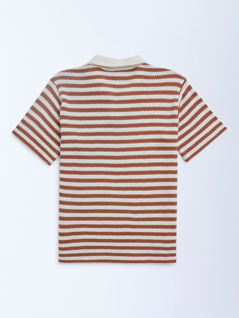 Y&F Kids Rust Striped Cotton-Blend T-Shirt