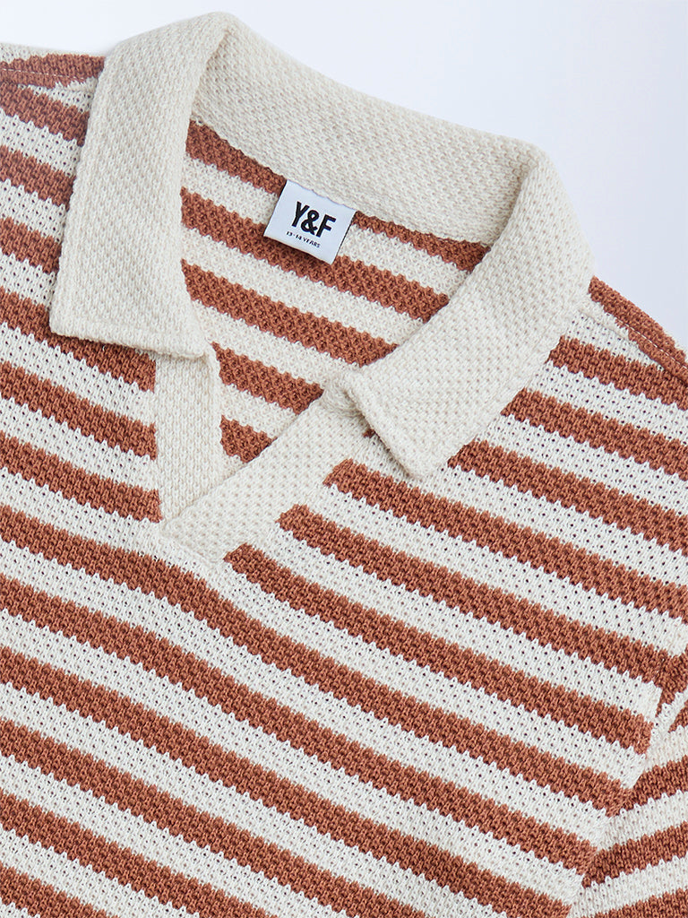 Y&F Kids Rust Striped Cotton-Blend T-Shirt