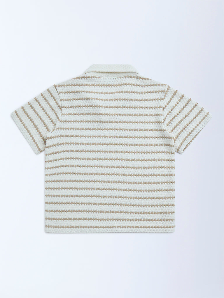 Y&F Kids Off-White Striped Cotton-Blend T-Shirt
