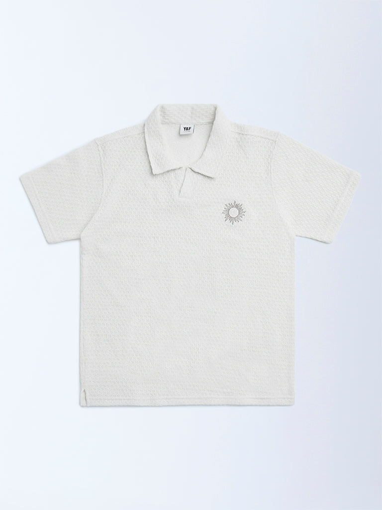 Y&F Kids Off-White Knit-Textured Cotton T-Shirt