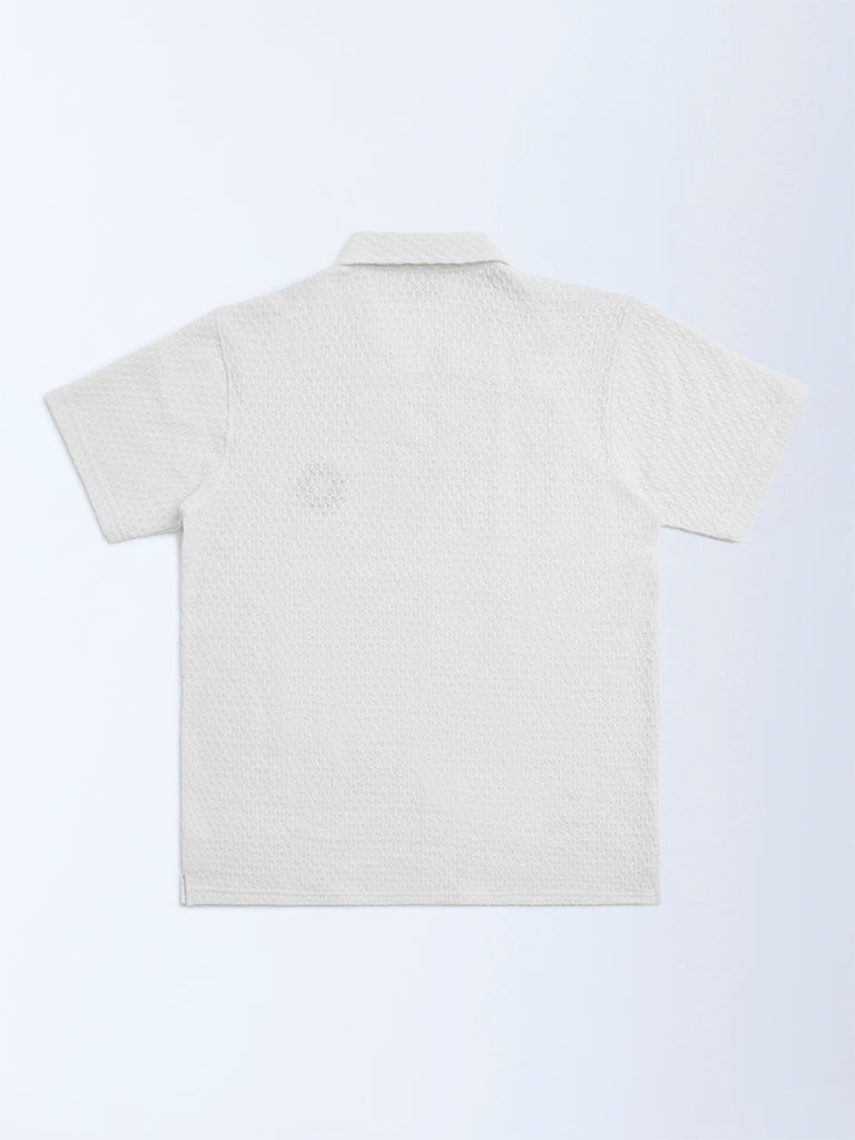 Y&F Kids Off-White Knit-Textured Cotton T-Shirt