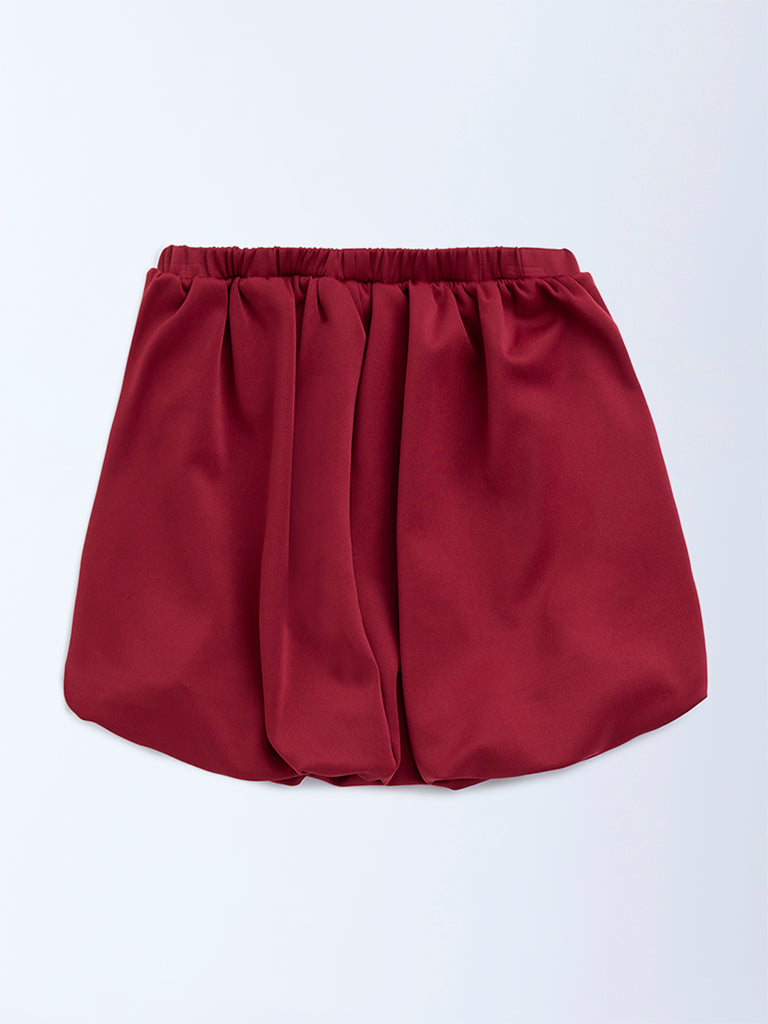 Y&F Kids Red Striped High-Rise Balloon Skirt