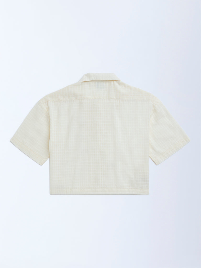 Y&F Kids Off-White Floral Embroidered Cotton Shirt