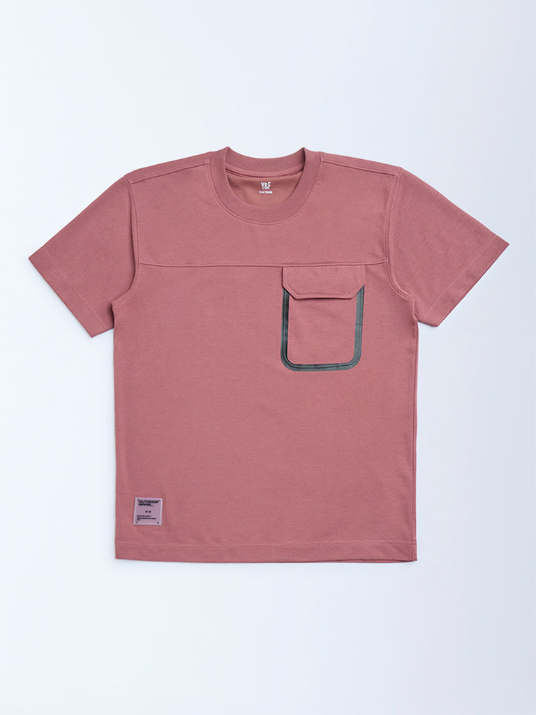 Y&F Kids Dusty Pink Solid Cotton-Blend T-Shirt