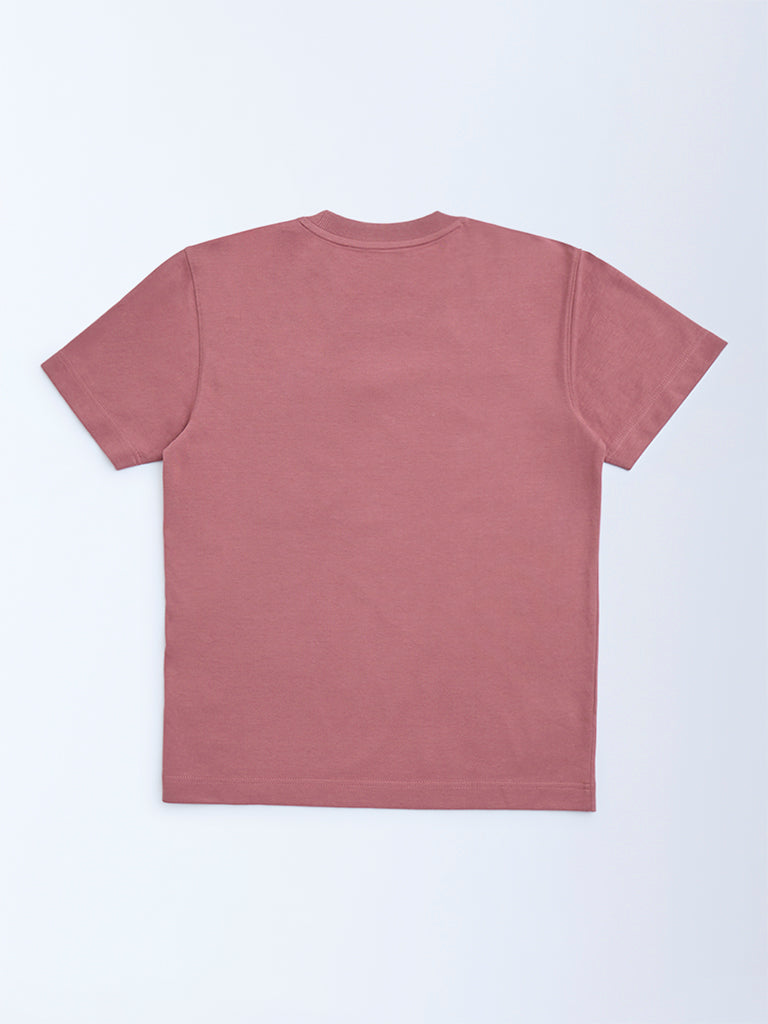 Y&F Kids Dusty Pink Solid Cotton-Blend T-Shirt