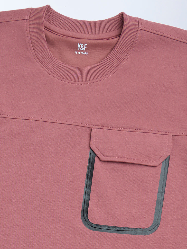 Y&F Kids Dusty Pink Solid Cotton-Blend T-Shirt