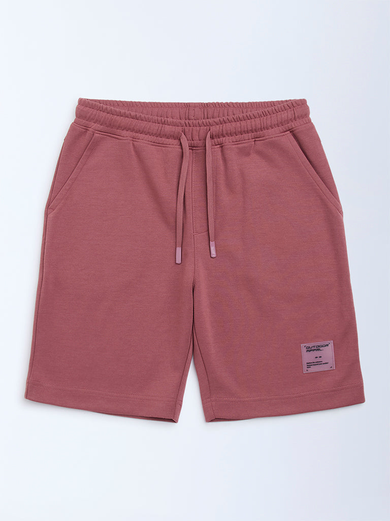 Y&F Kids Coral Solid Mid-Rise Cotton-Blend Shorts