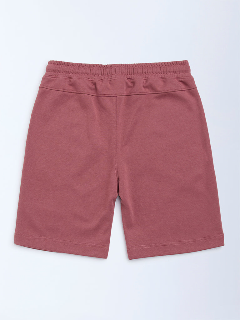 Y&F Kids Coral Solid Mid-Rise Cotton-Blend Shorts