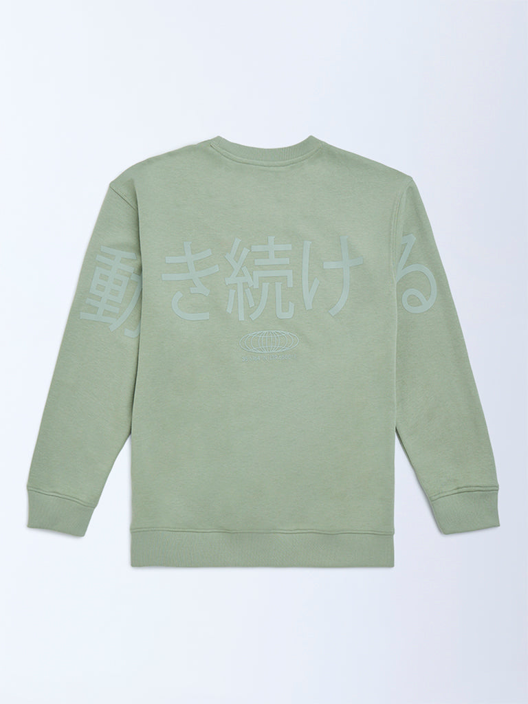 Y&F Kids Sage Text Printed Cotton-Blend Sweatshirt