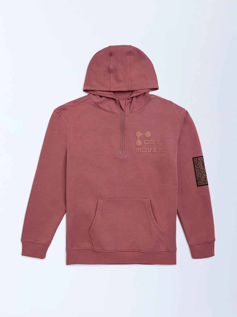 Y&F Kids Coral Text Embossed Cotton-Blend Hoodie