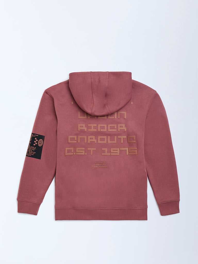 Y&F Kids Coral Text Embossed Cotton-Blend Hoodie