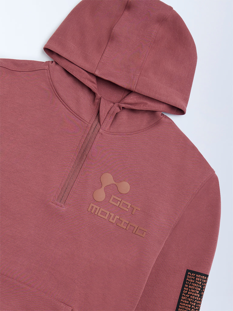 Y&F Kids Coral Text Embossed Cotton-Blend Hoodie