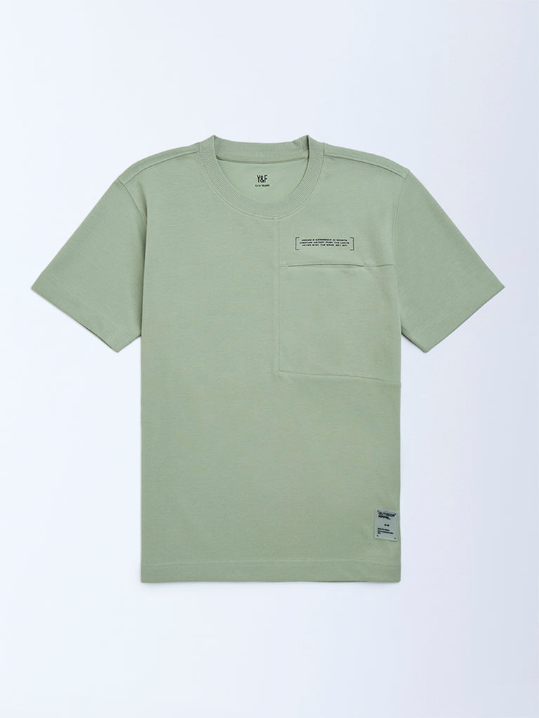 Y&F Kids Sage Text Pattern Cotton-Blend T-Shirt