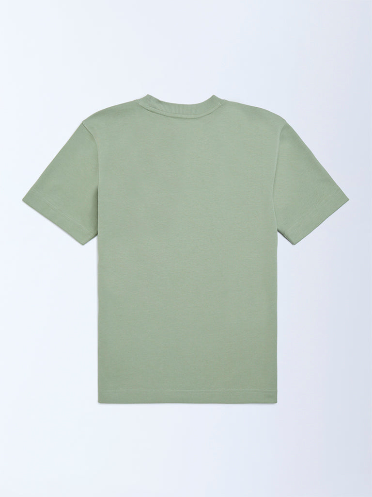 Y&F Kids Sage Text Pattern Cotton-Blend T-Shirt