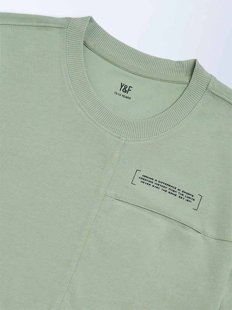 Y&F Kids Sage Text Pattern Cotton-Blend T-Shirt