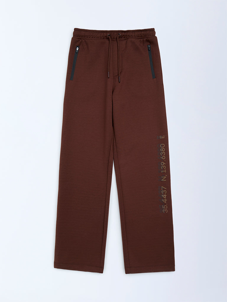 Y&F Kids Dark Brown Printed Mid-Rise Pants