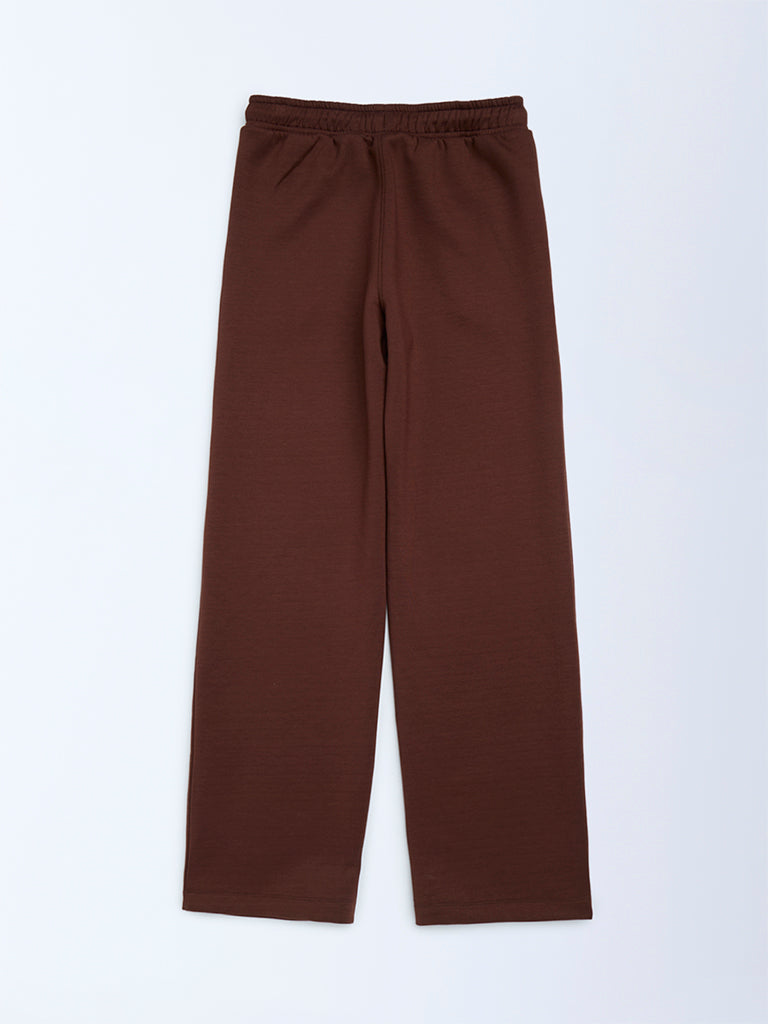 Y&F Kids Dark Brown Printed Mid-Rise Pants