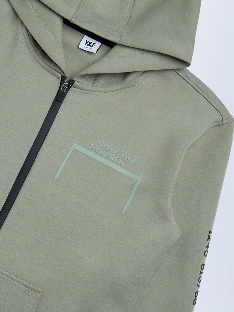 Y&F Kids Sage Printed Hooded Jacket