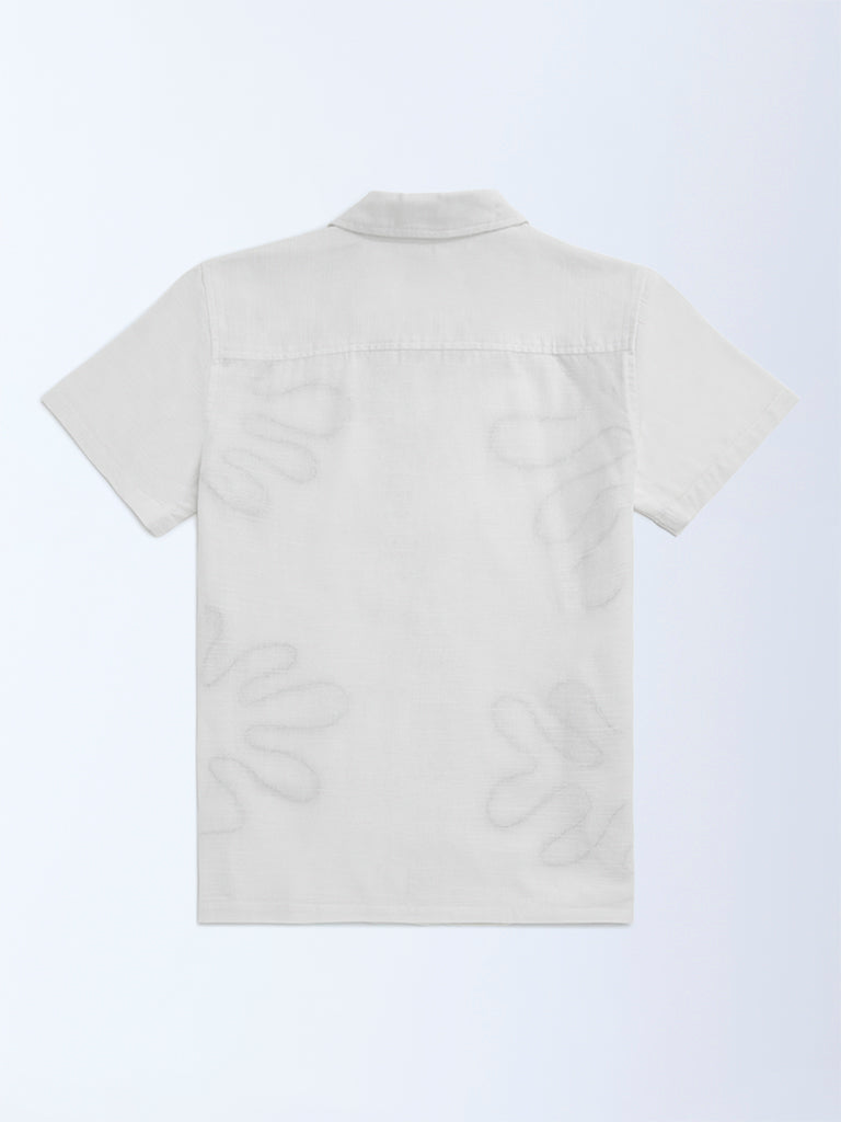 Y&F Kids Off-White Embroidered Resort-Fit Cotton Shirt
