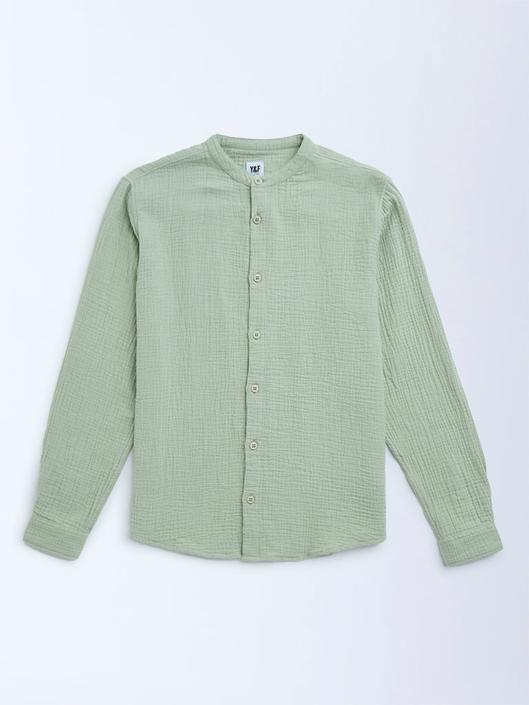 Y&F Kids Sage Crinkled Cotton Shirt