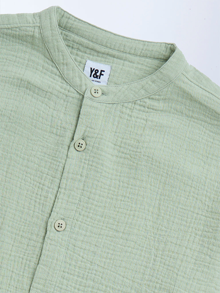 Y&F Kids Sage Crinkled Cotton Shirt