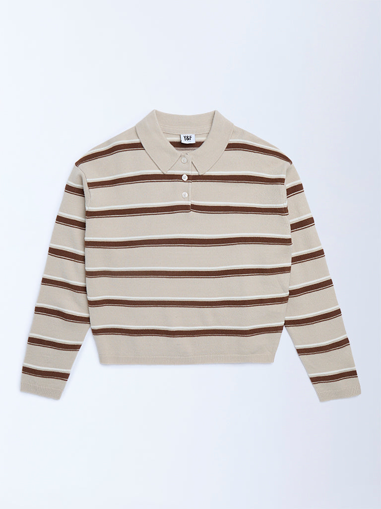 Y&F Kids Brown Striped Sweater