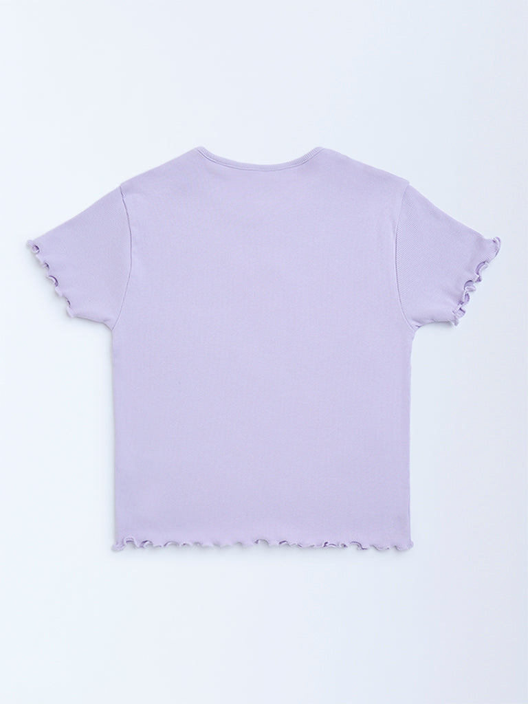 Y&F Kids Lilac Cherry Design Ribbed Cotton-Blend T-Shirt