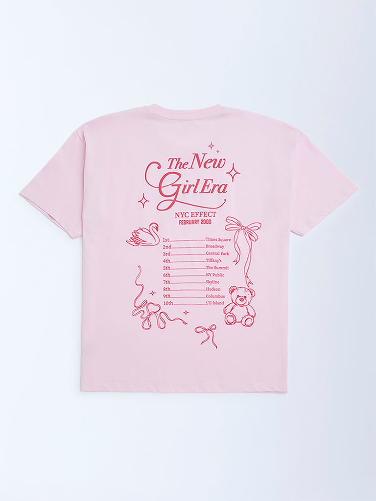 Y&F Kids Pink Text Design Cotton T-Shirt