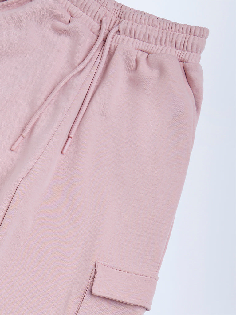 Y&F Kids Pink Solid Mid-Rise Cotton-Blend Joggers