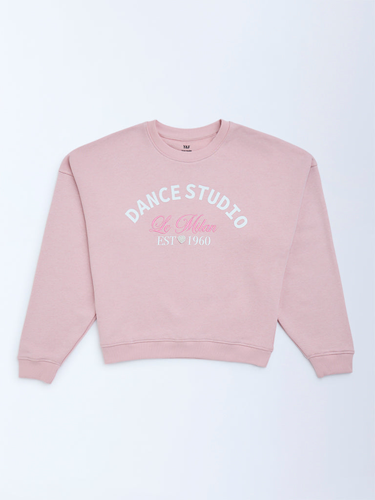 Y&F Kids Pink Text-Printed Cotton-Blend Sweatshirt