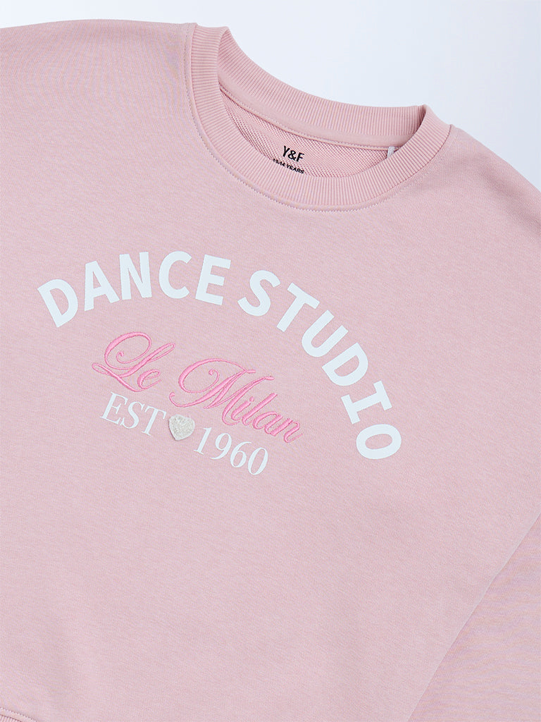 Y&F Kids Pink Text-Printed Cotton-Blend Sweatshirt
