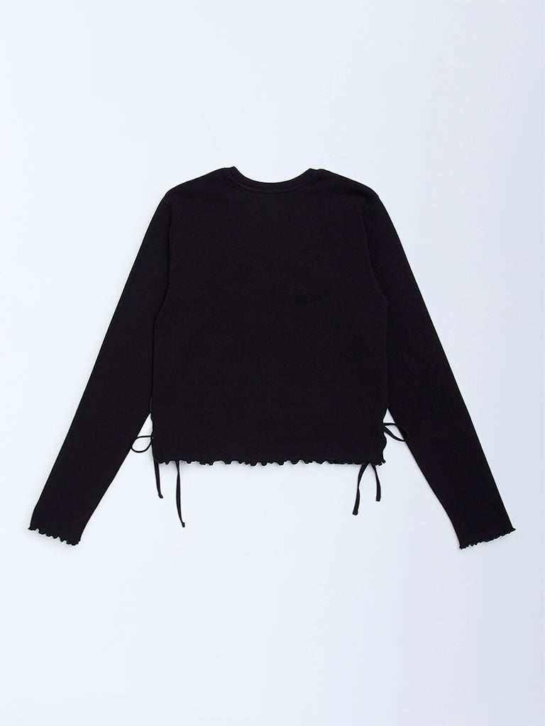 Y&F Kids Black Bow-Detailed Cotton-Blend Top