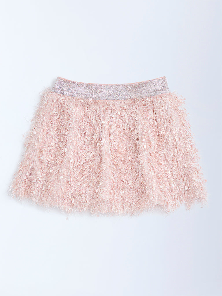 HOP Kids Dusty Pink Faux-Fur High-Rise Skirt