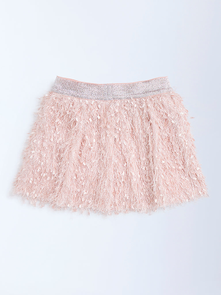 HOP Kids Dusty Pink Faux-Fur High-Rise Skirt