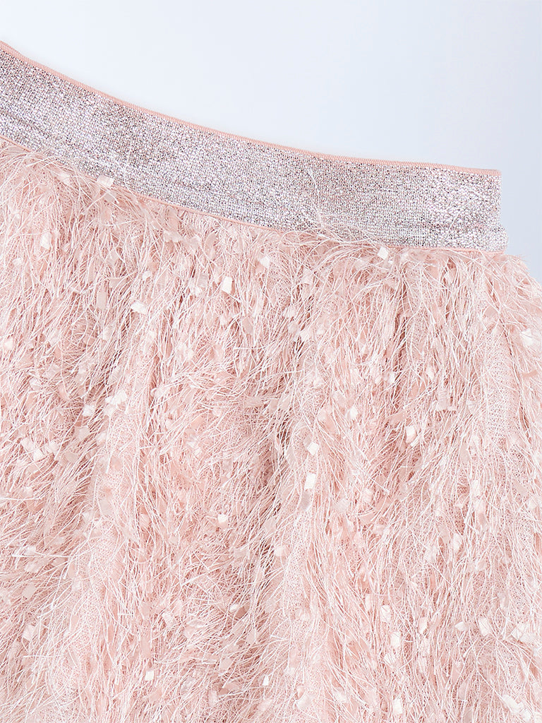 HOP Kids Dusty Pink Faux-Fur High-Rise Skirt