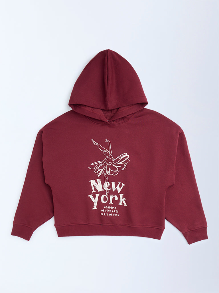 Y&F Kids Plum Printed Cotton-Blend Hoodie