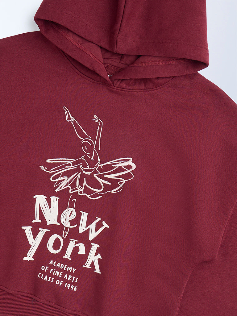 Y&F Kids Plum Printed Cotton-Blend Hoodie