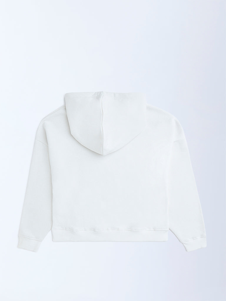 Y&F Kids White Printed Cotton-Blend Hoodie