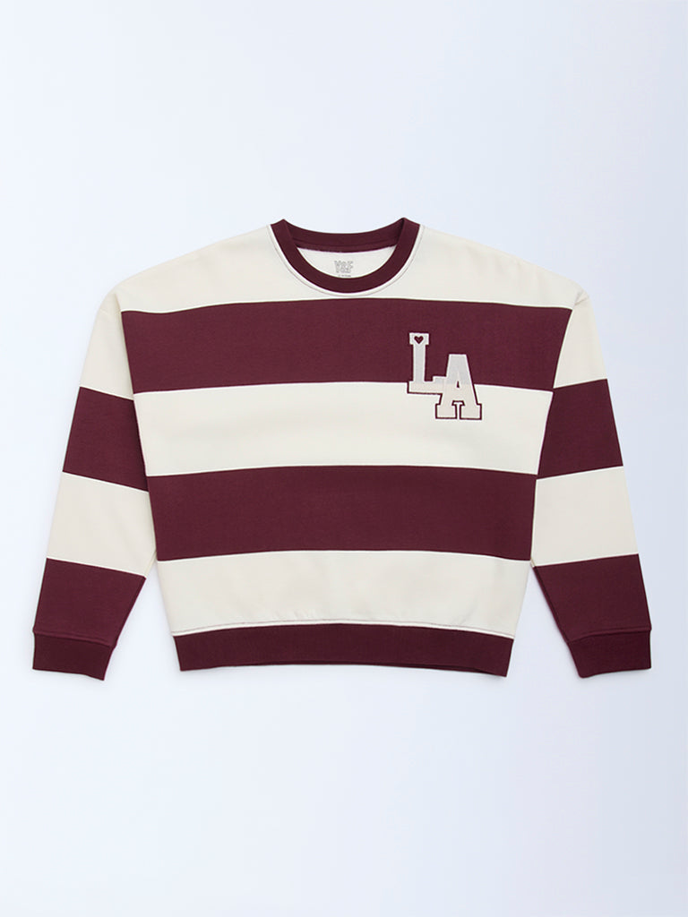 Y&F Kids Burgundy Striped Cotton-Blend Sweatshirt