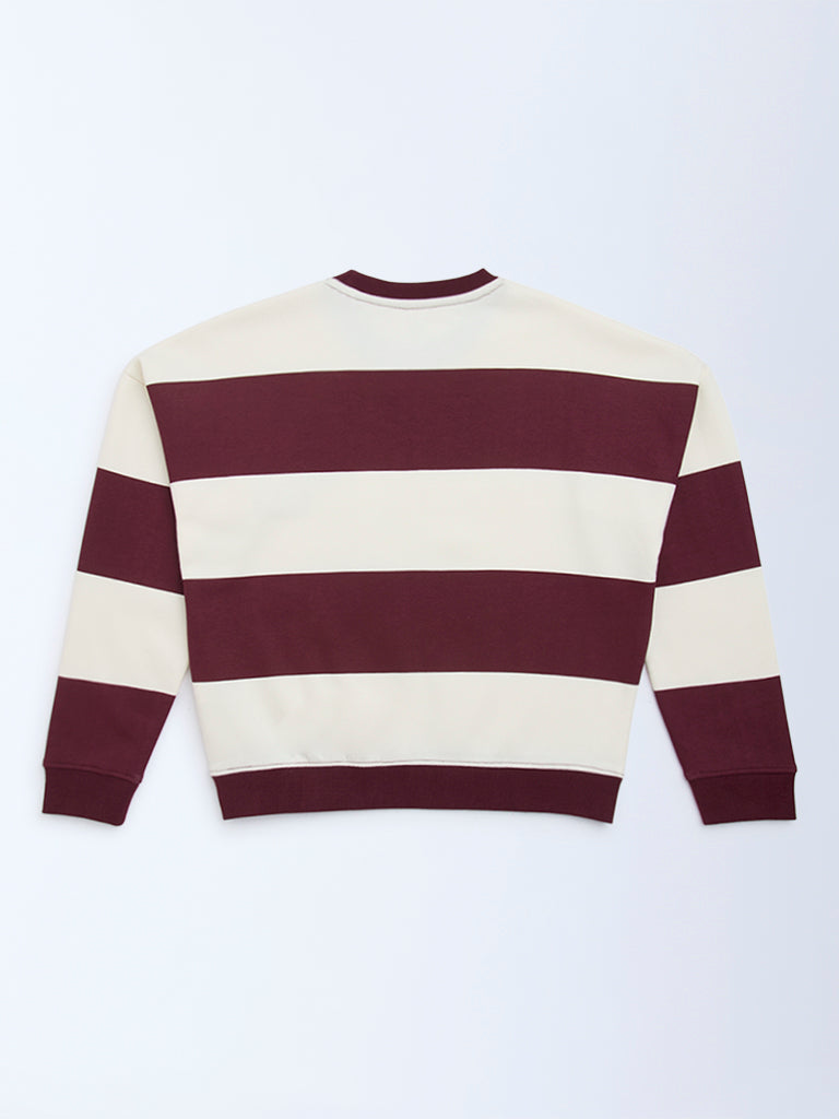 Y&F Kids Burgundy Striped Cotton-Blend Sweatshirt