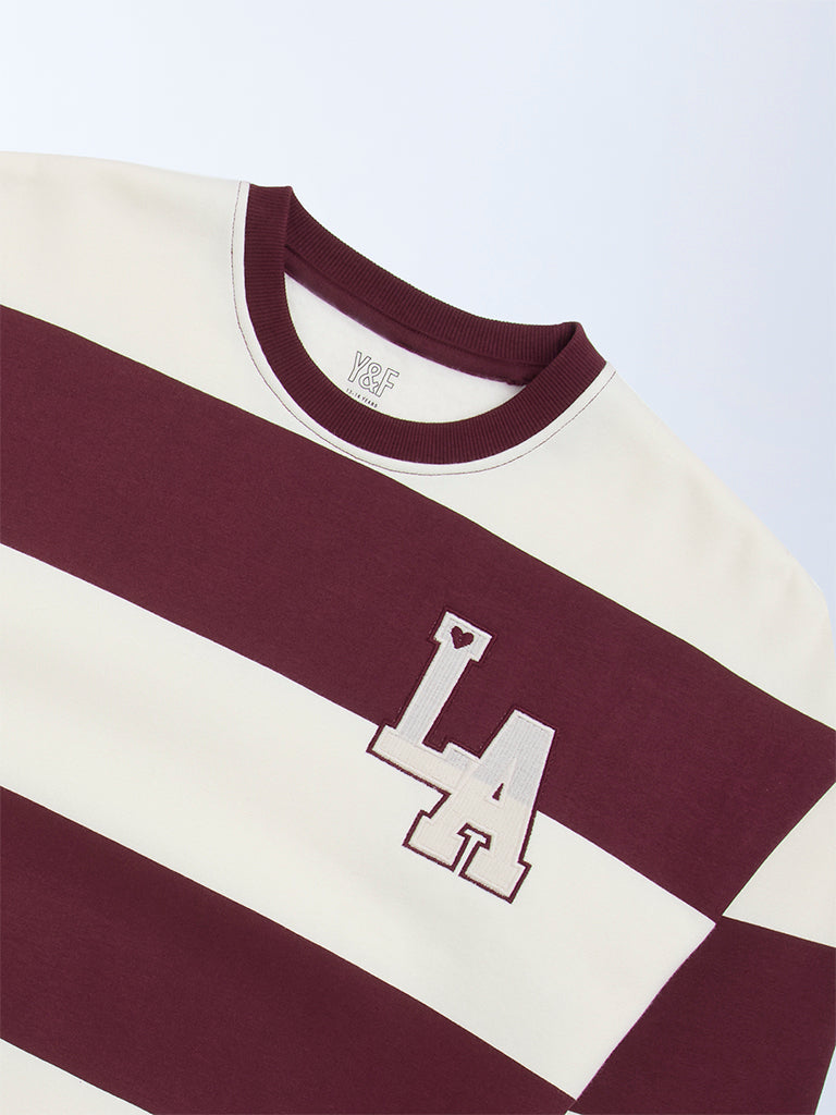 Y&F Kids Burgundy Striped Cotton-Blend Sweatshirt