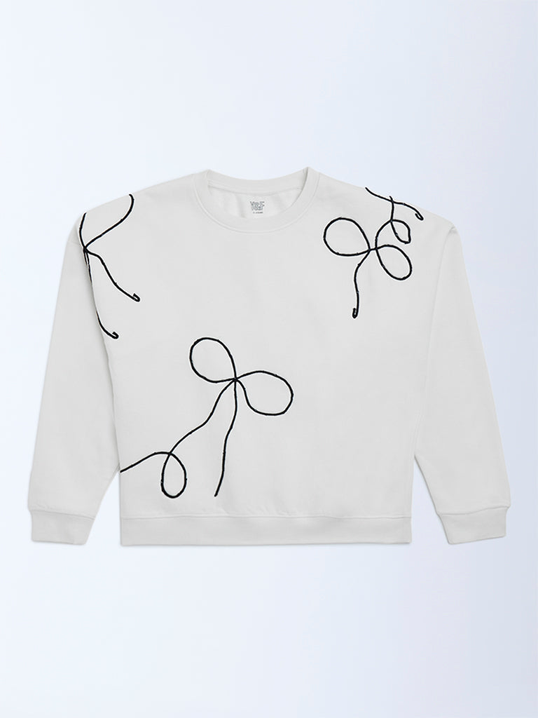 Y&F Kids Off-White Embroidered Cotton-Blend Sweatshirt