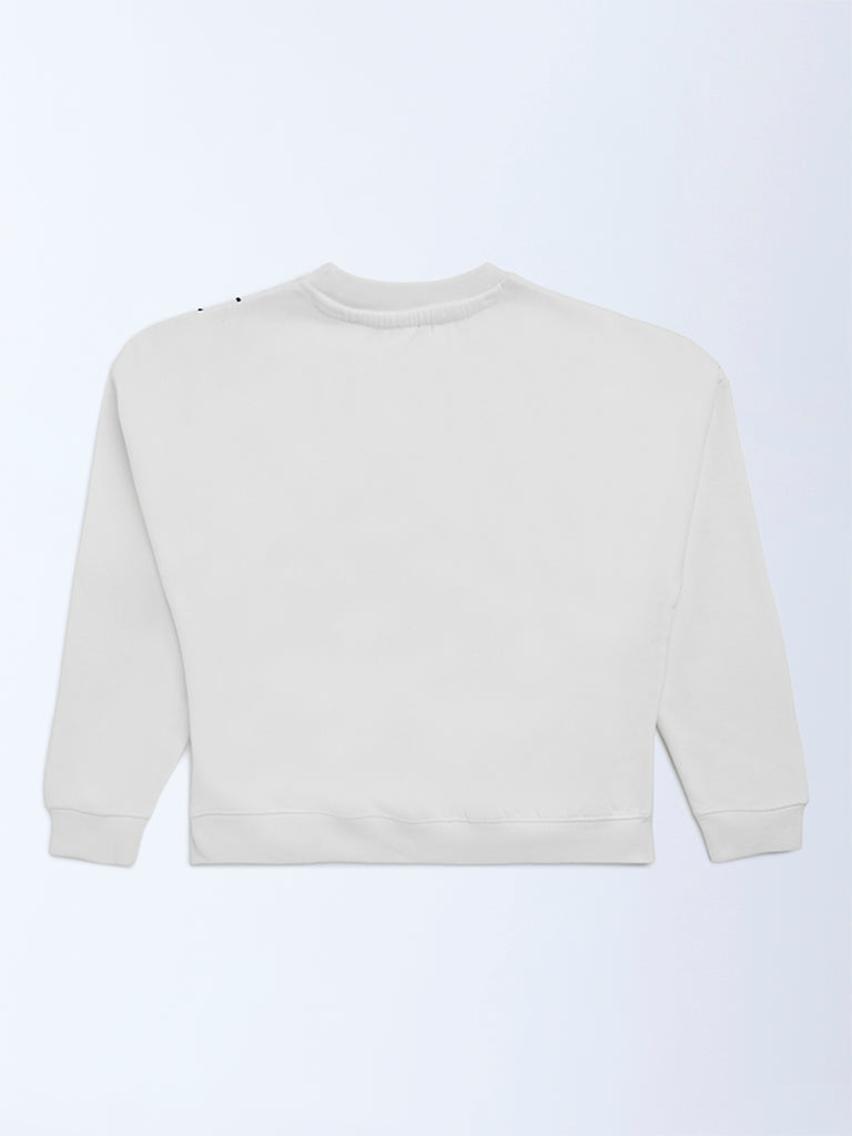 Y&F Kids Off-White Embroidered Cotton-Blend Sweatshirt