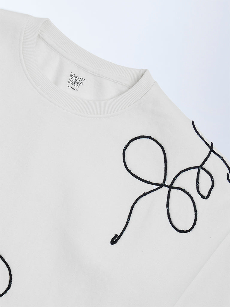Y&F Kids Off-White Embroidered Cotton-Blend Sweatshirt